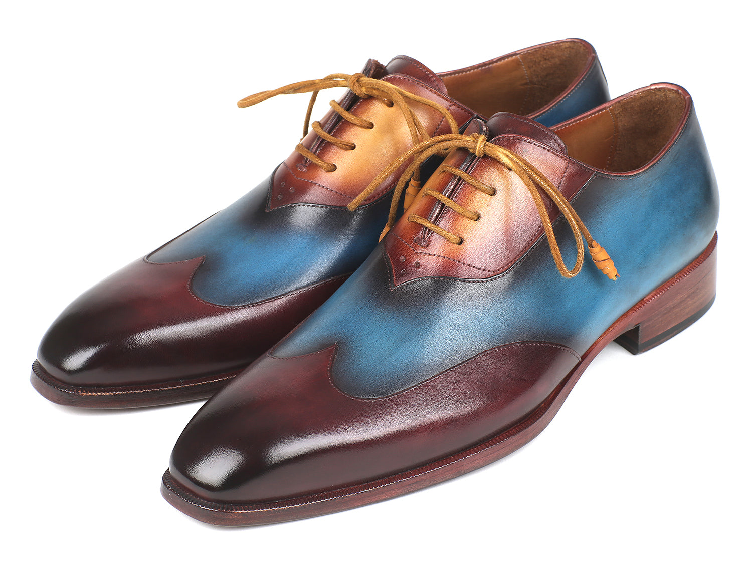 Paul Parkman Three Tone Wingtip Oxfords Bordeaux & Blue & Camel (ID#AL ...