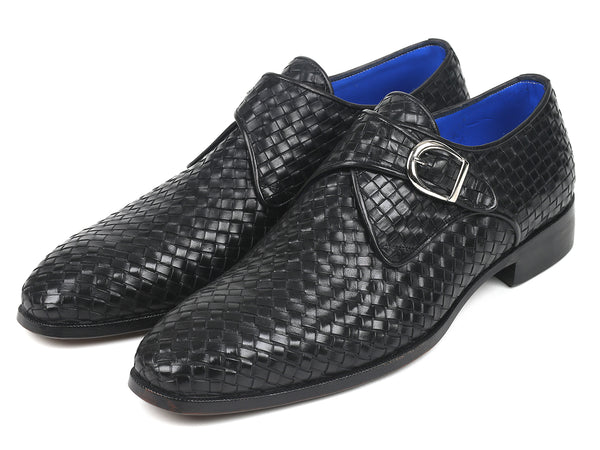 Paul Parkman Black Woven Leather Single Monkstraps (ID#011WN95) – PAUL ...