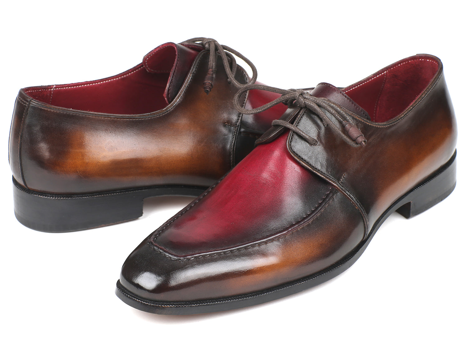 Paul Parkman Brown & Bordeaux Dual Tone Apron Derby Shoes (ID#33BB12 ...