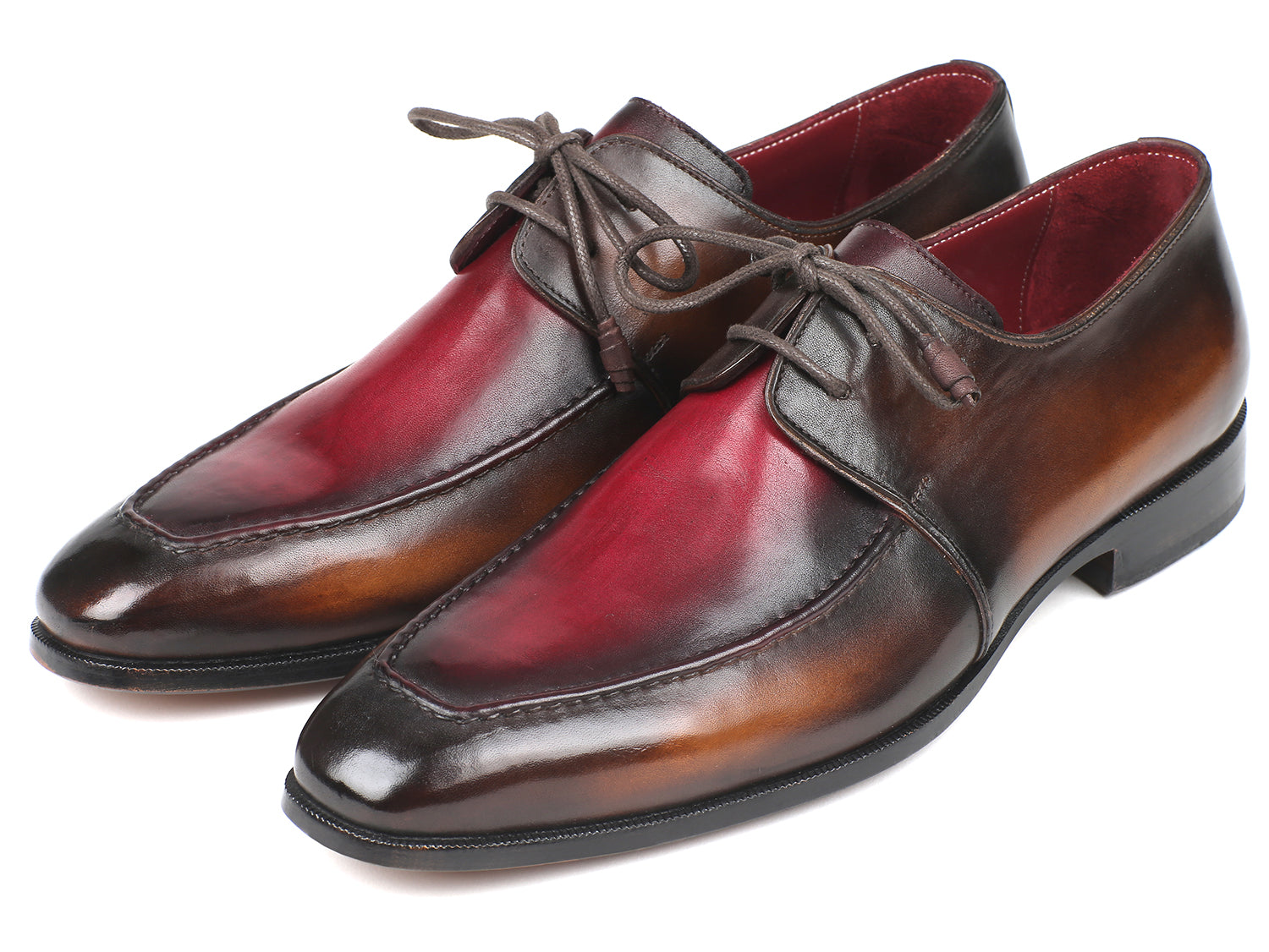 Paul Parkman Brown & Bordeaux Dual Tone Apron Derby Shoes (ID#33BB12 ...