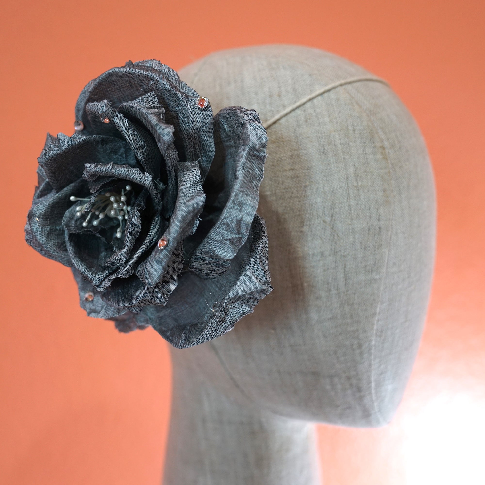 silver rose hair clip