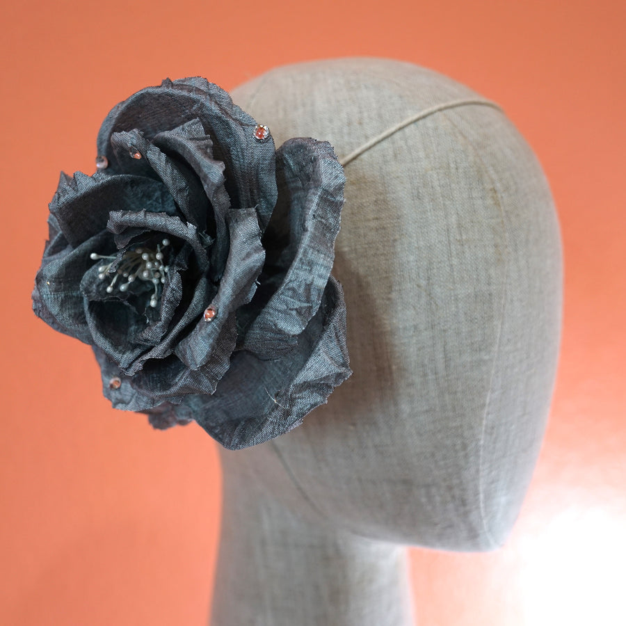 grey flower hair clip