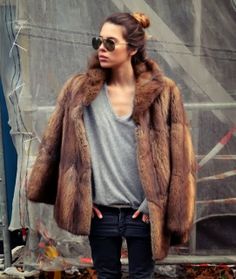 classic faux fur jacket with jeans