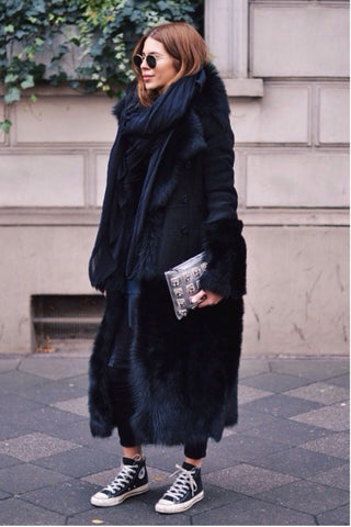 vintage long faux fur coat fashion week 