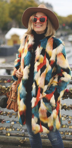 multi coloured vintage faux fur coat fashion week 