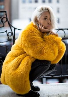 haute pursuit mustard faux fur coat fashion week 