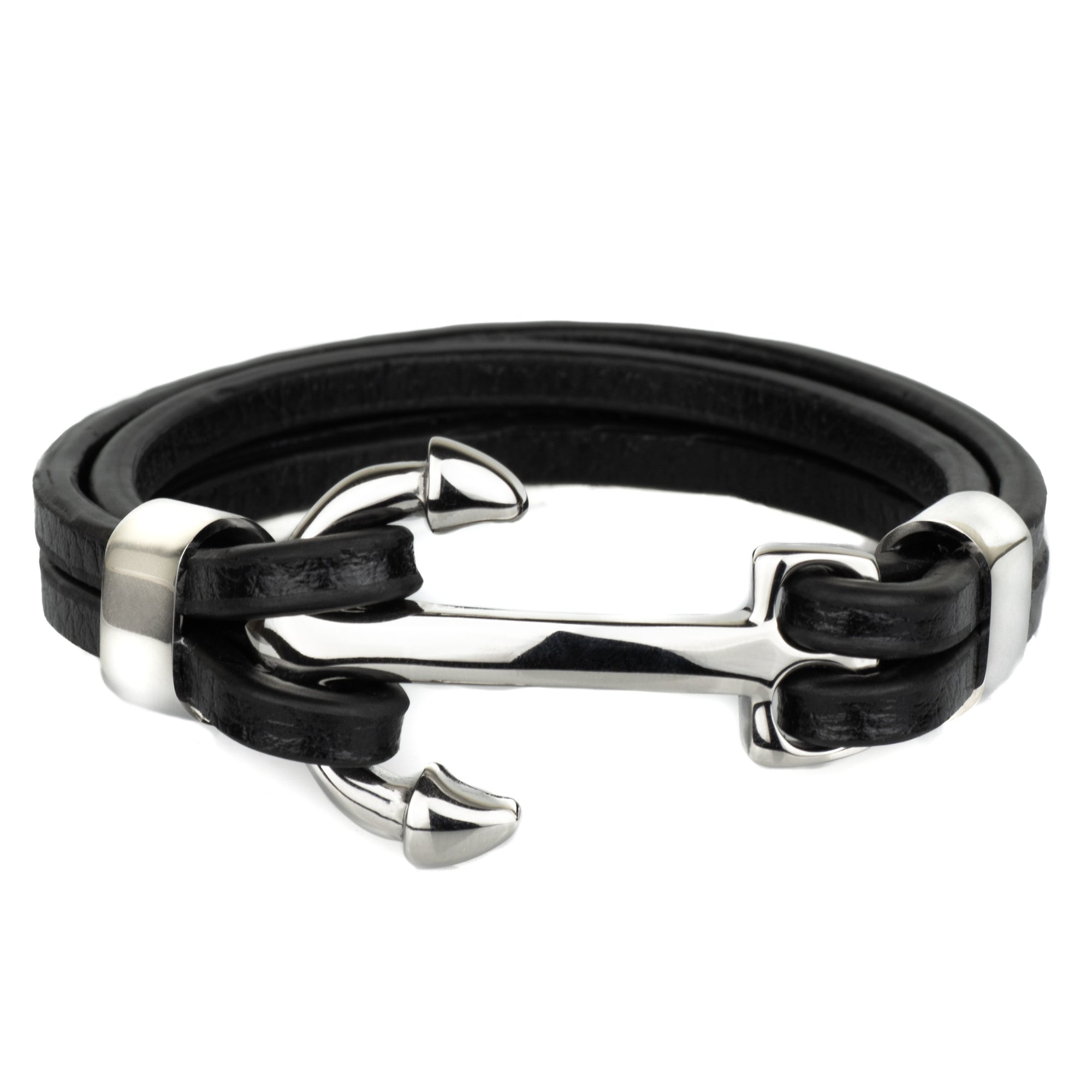 Matte Black Anchor On Solid Black Rope Bracelet | BIJOUONE