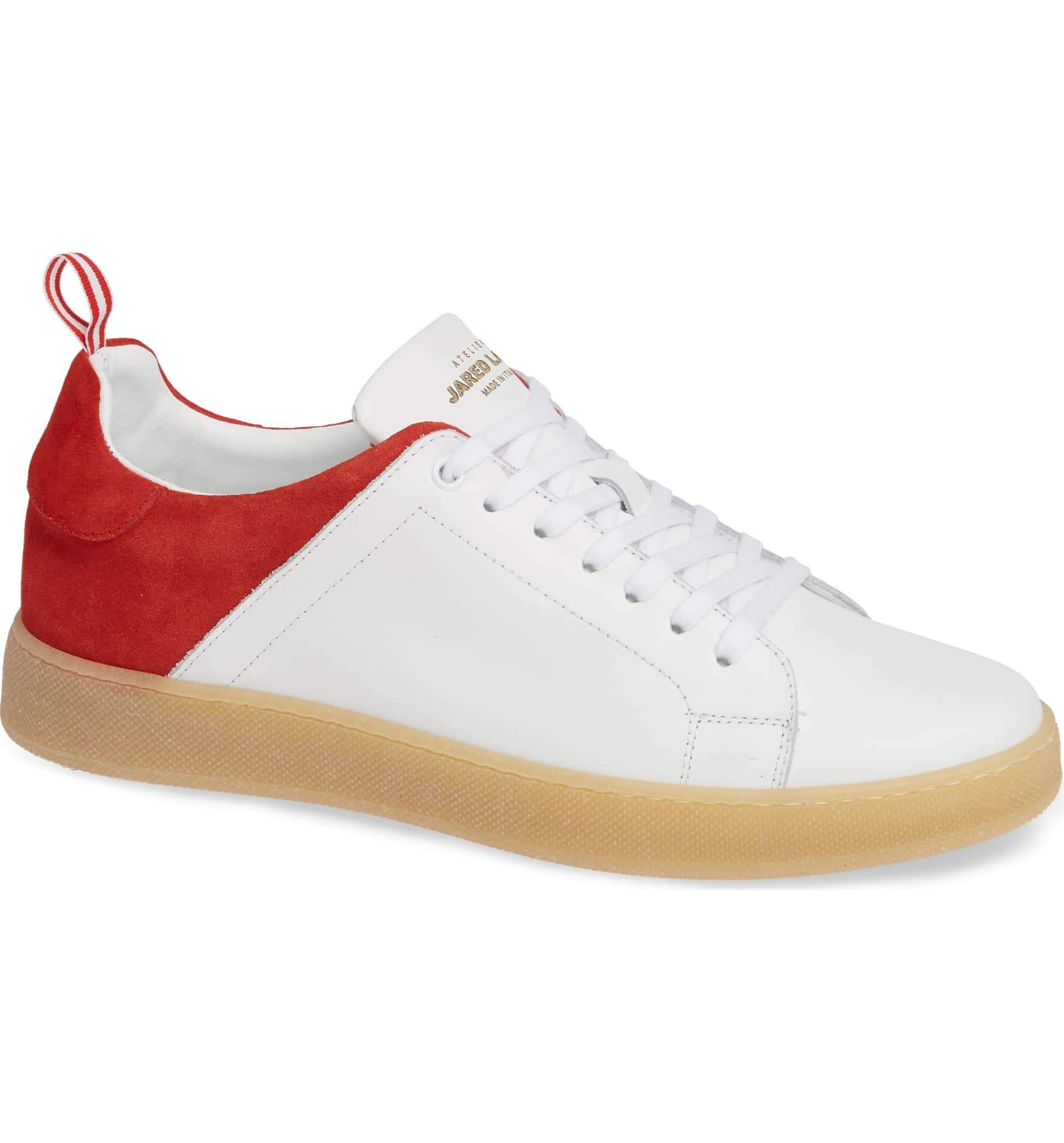 White Leather Red Suede Sneakers for 