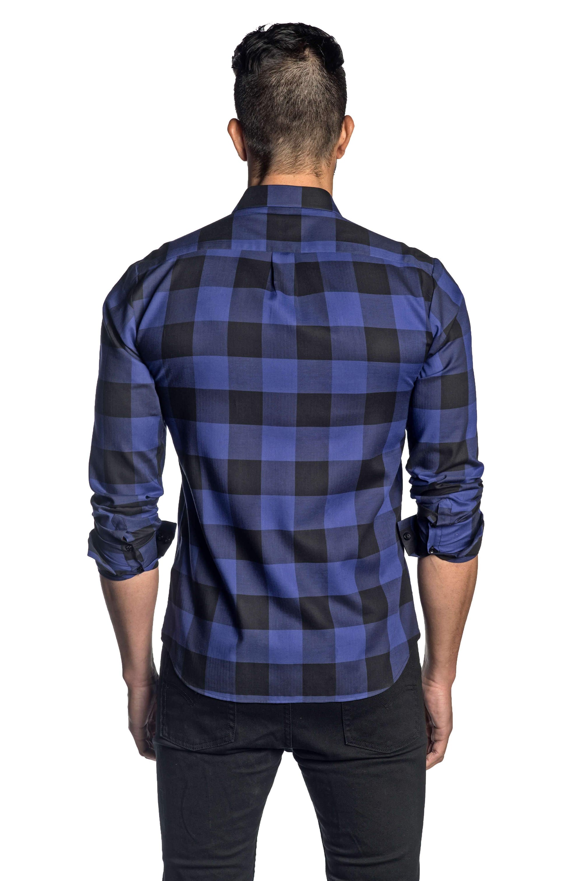 black and purple checkered shirt