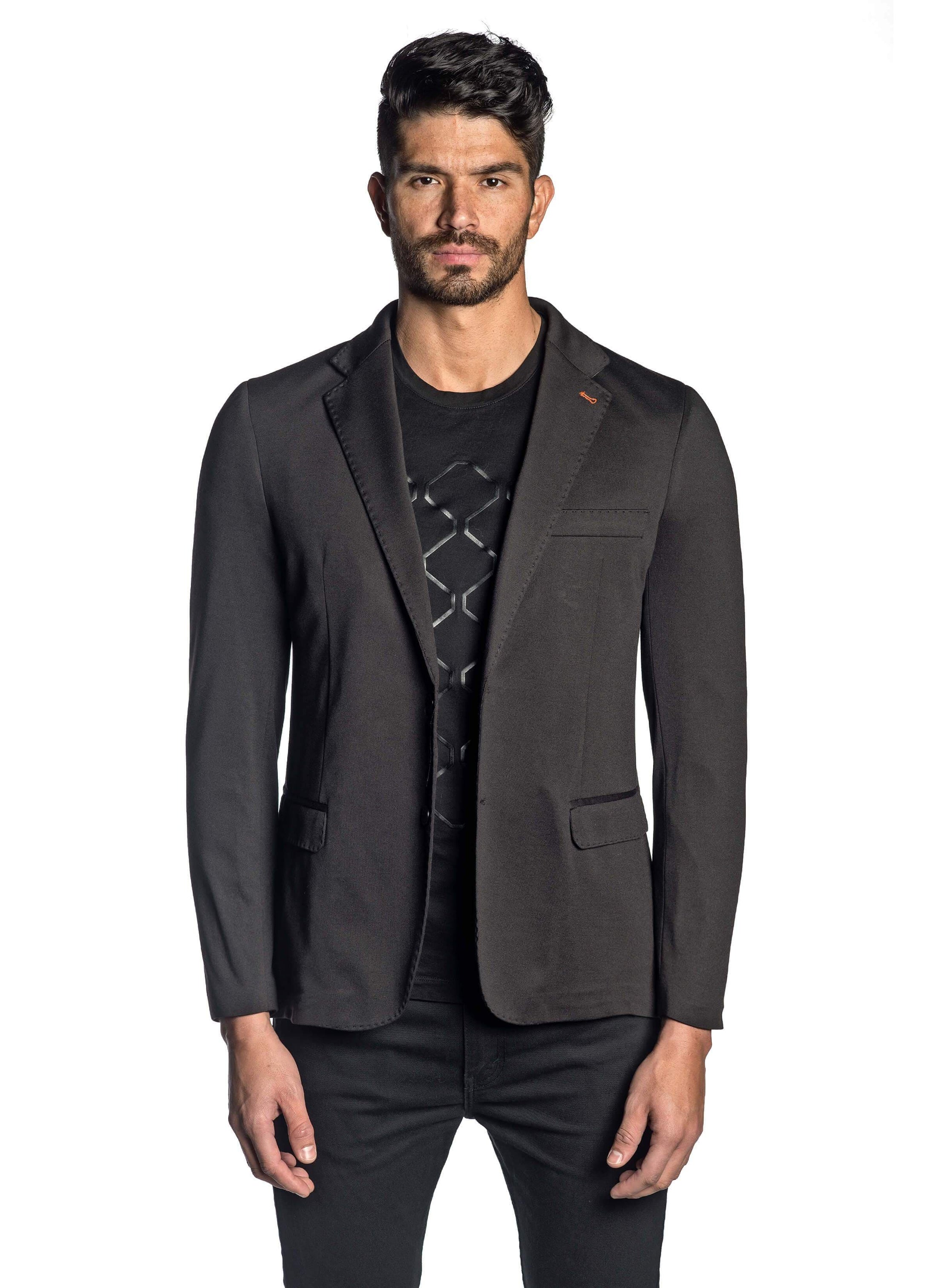 Black Solid Knit Blazer for Men LAMBO-001 | Jared Lang Official