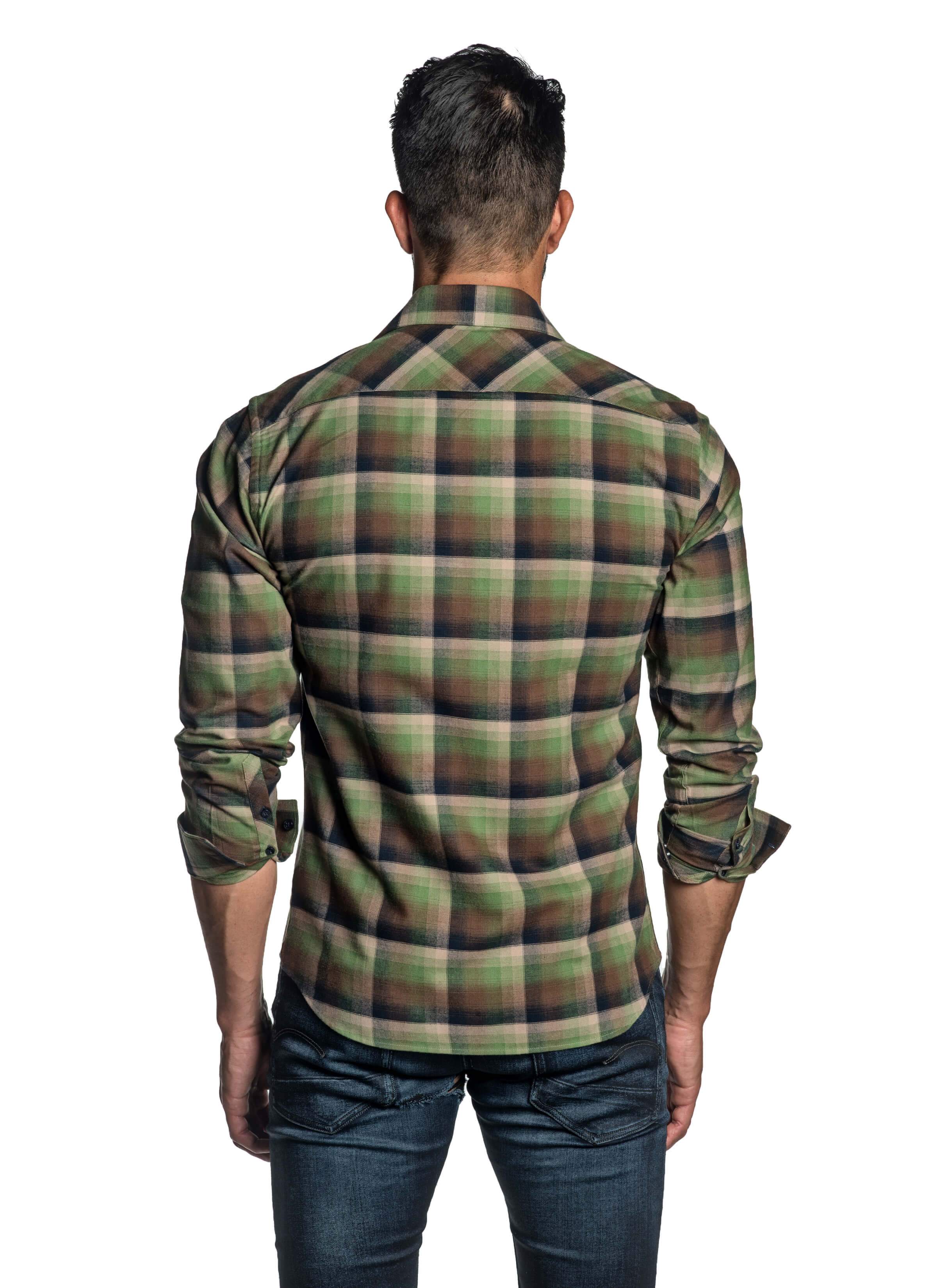 Brown Green Plaid Shirt for Men OT-8807