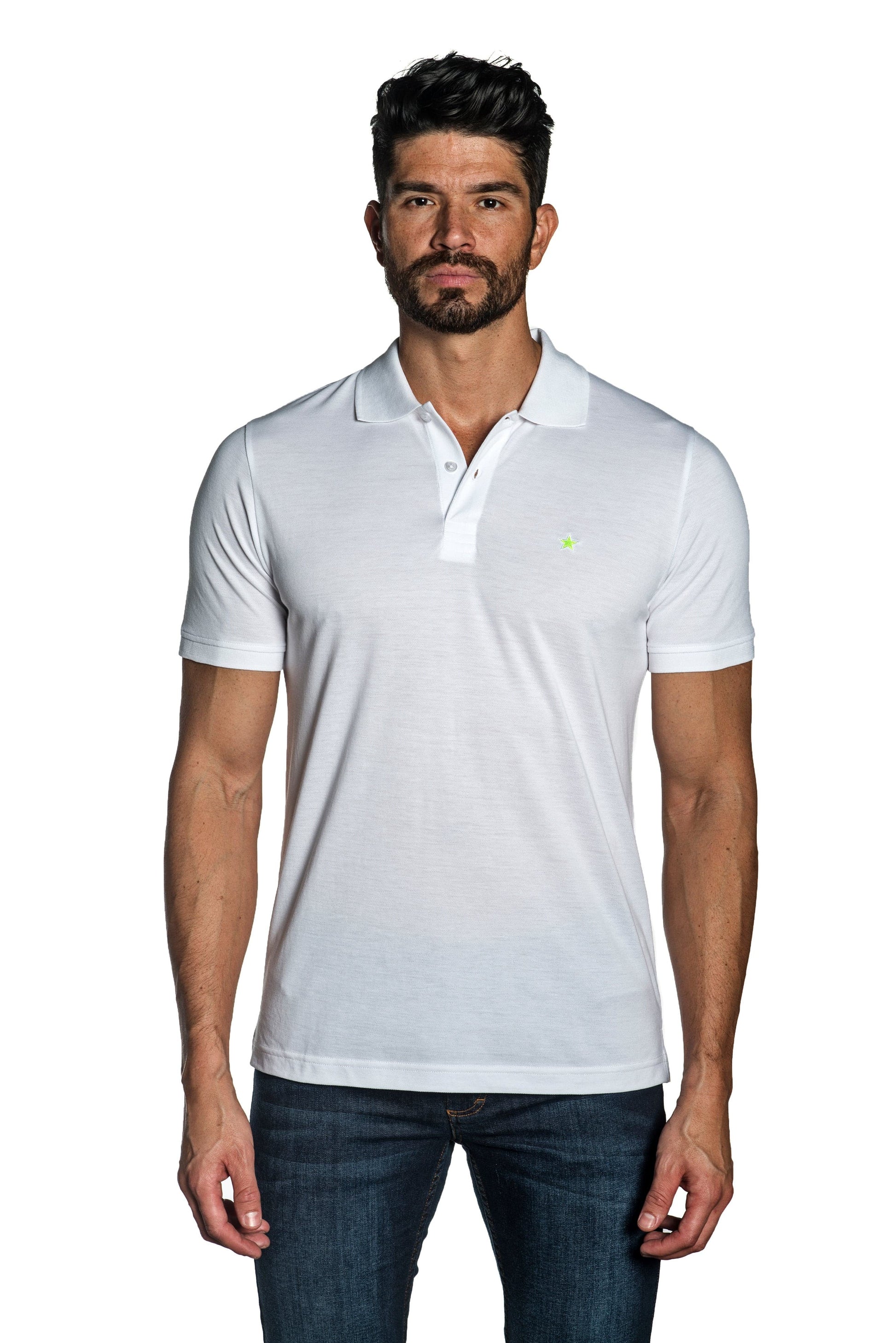 White Mens Polo With Star Embroidery P-27.