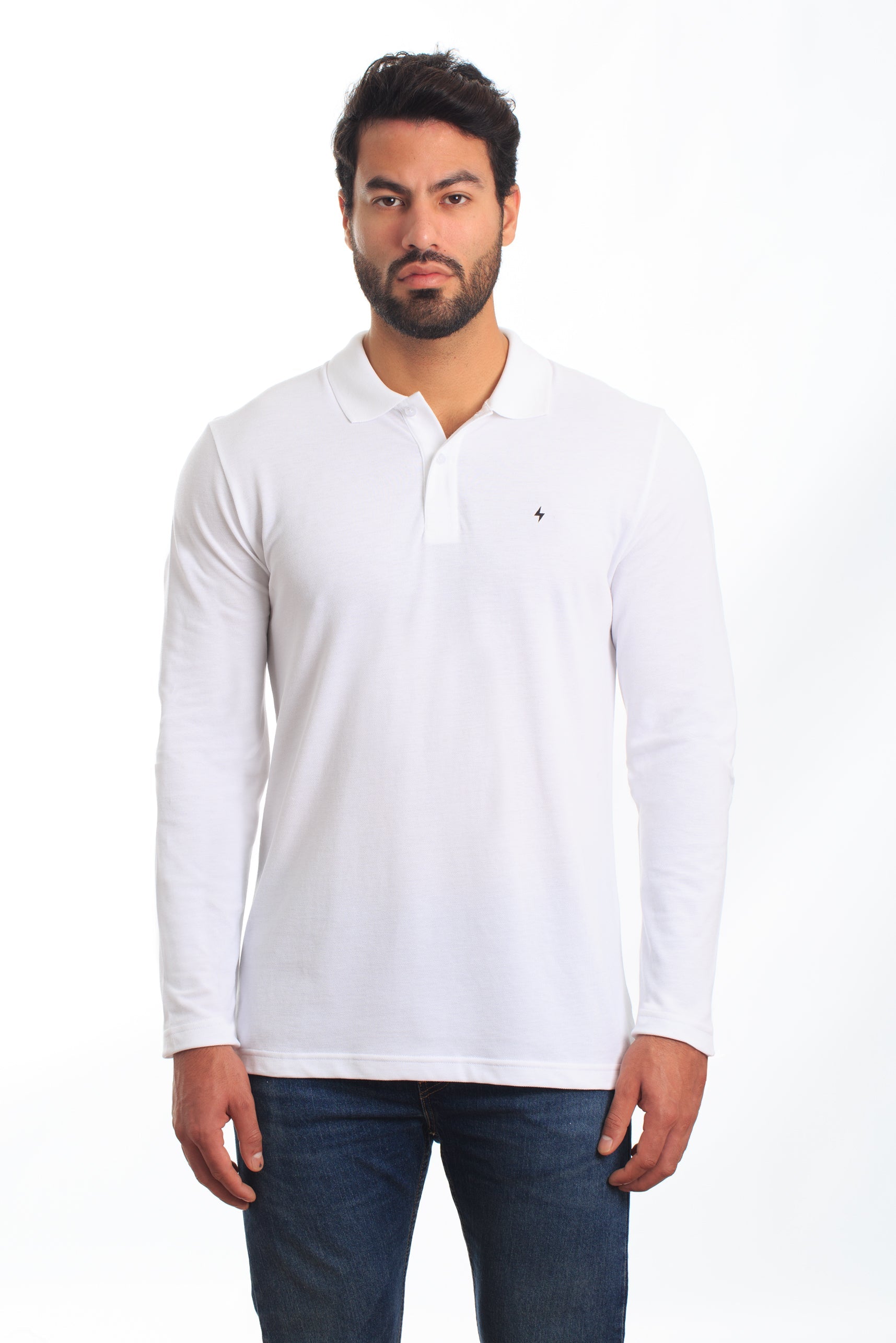 Mens White Long Sleeve Polo Pl-104 - Jared Lang product image