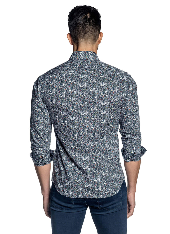 Blue Floral Print Shirt for Men T-132 - Back - Jared Lang