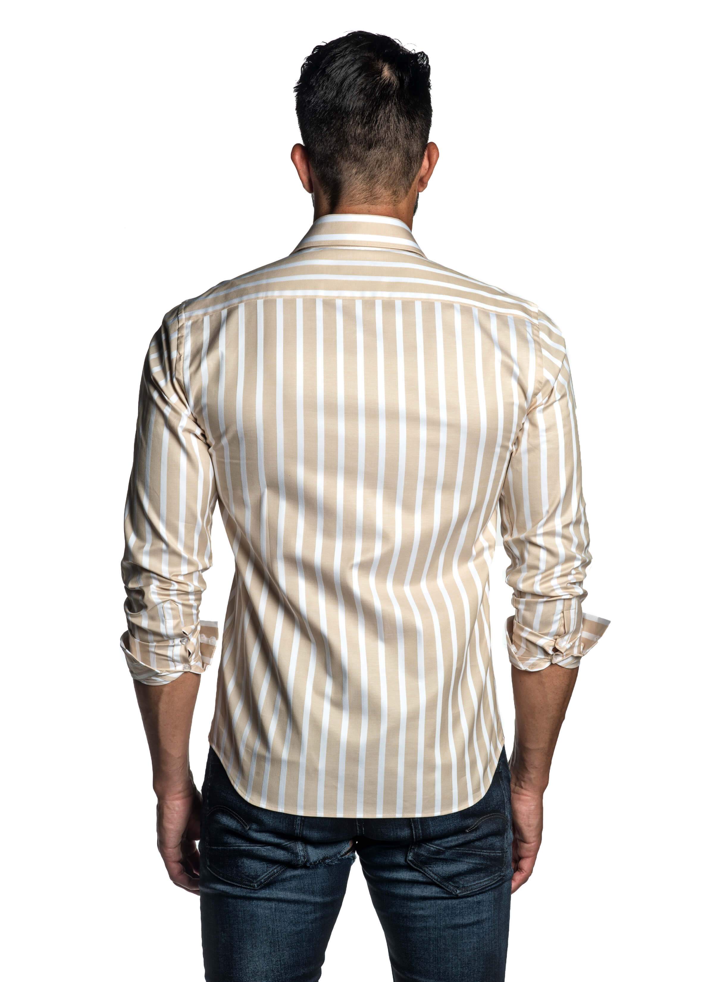 Beige White Stripe Shirt for Men T-2600