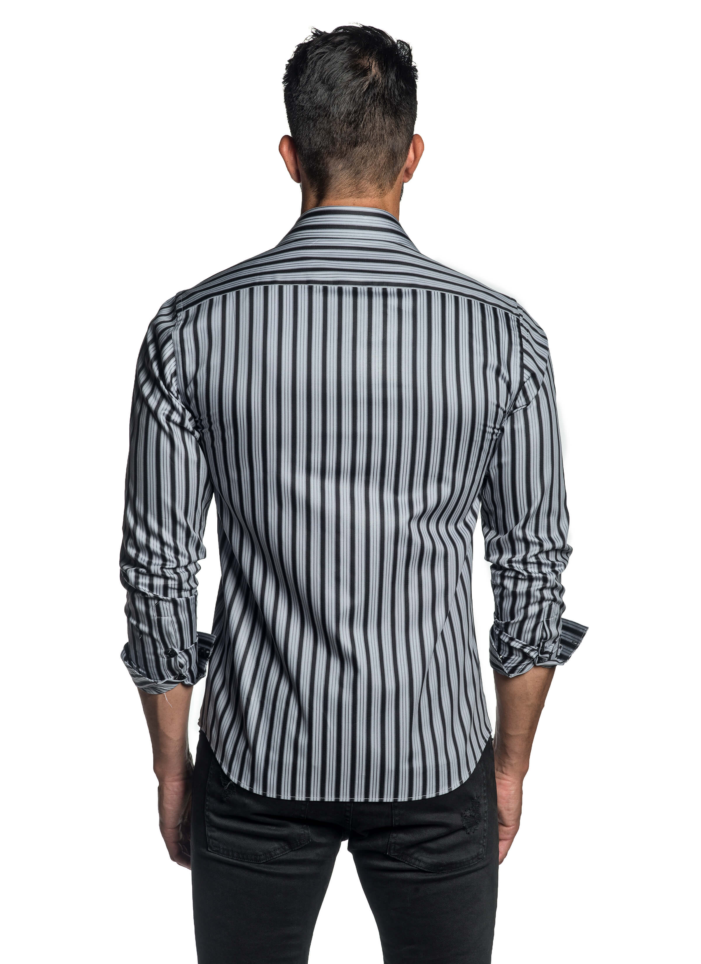 Grey and Black Stripe Shirt for Men T-2605