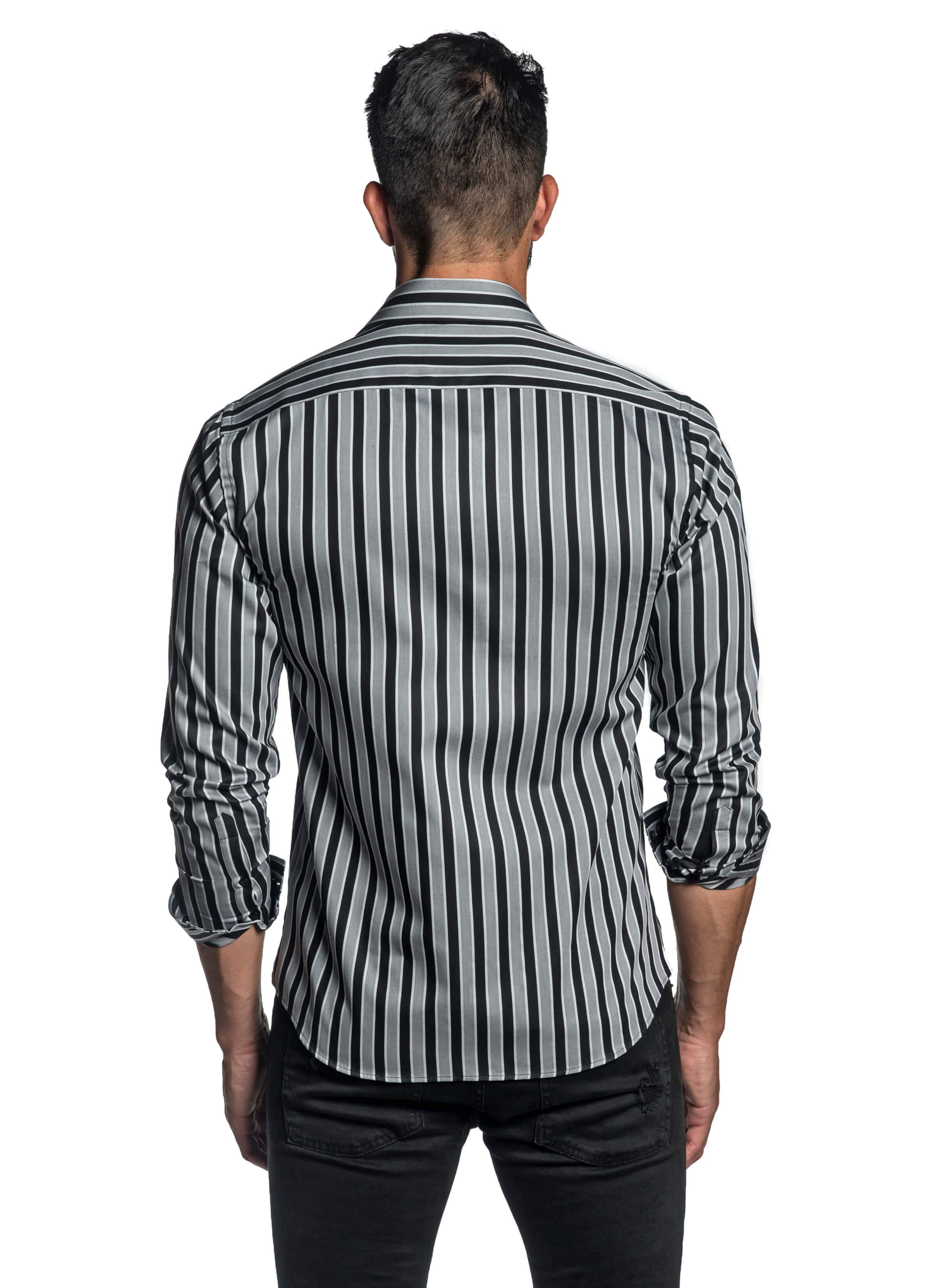 Grey and Black Stripe Shirt for Men T-2606