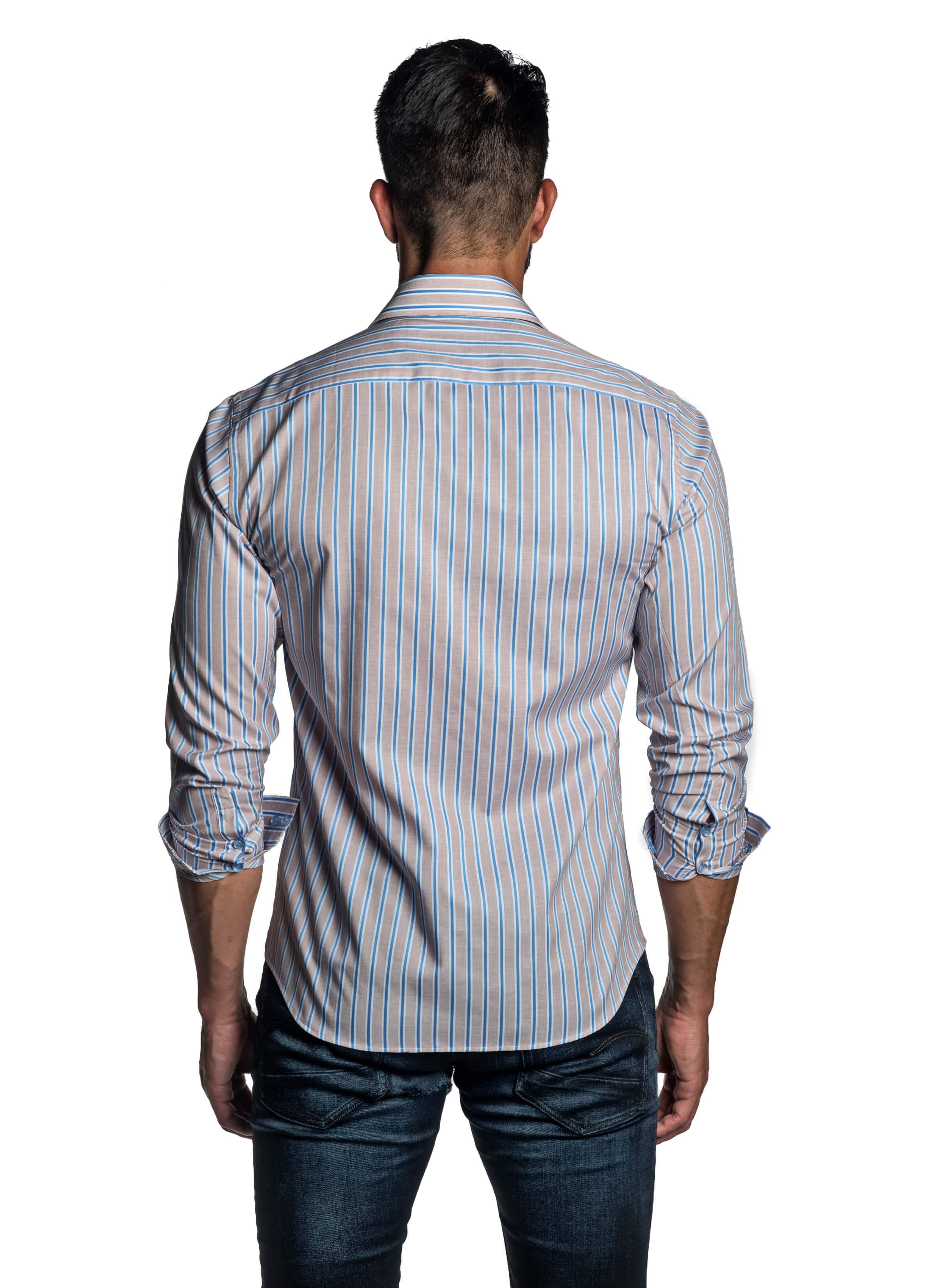 Beige and Light Blue Stripe Shirt for Men T-2613