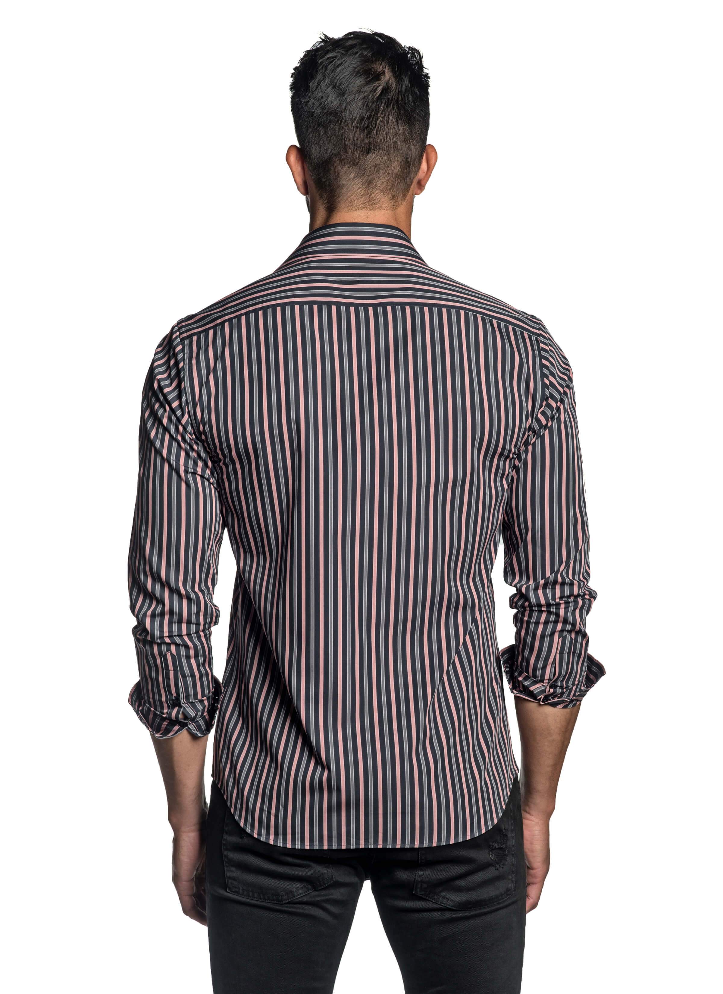 Black Salmon and Grey Stripe Shirt for Men T-2645