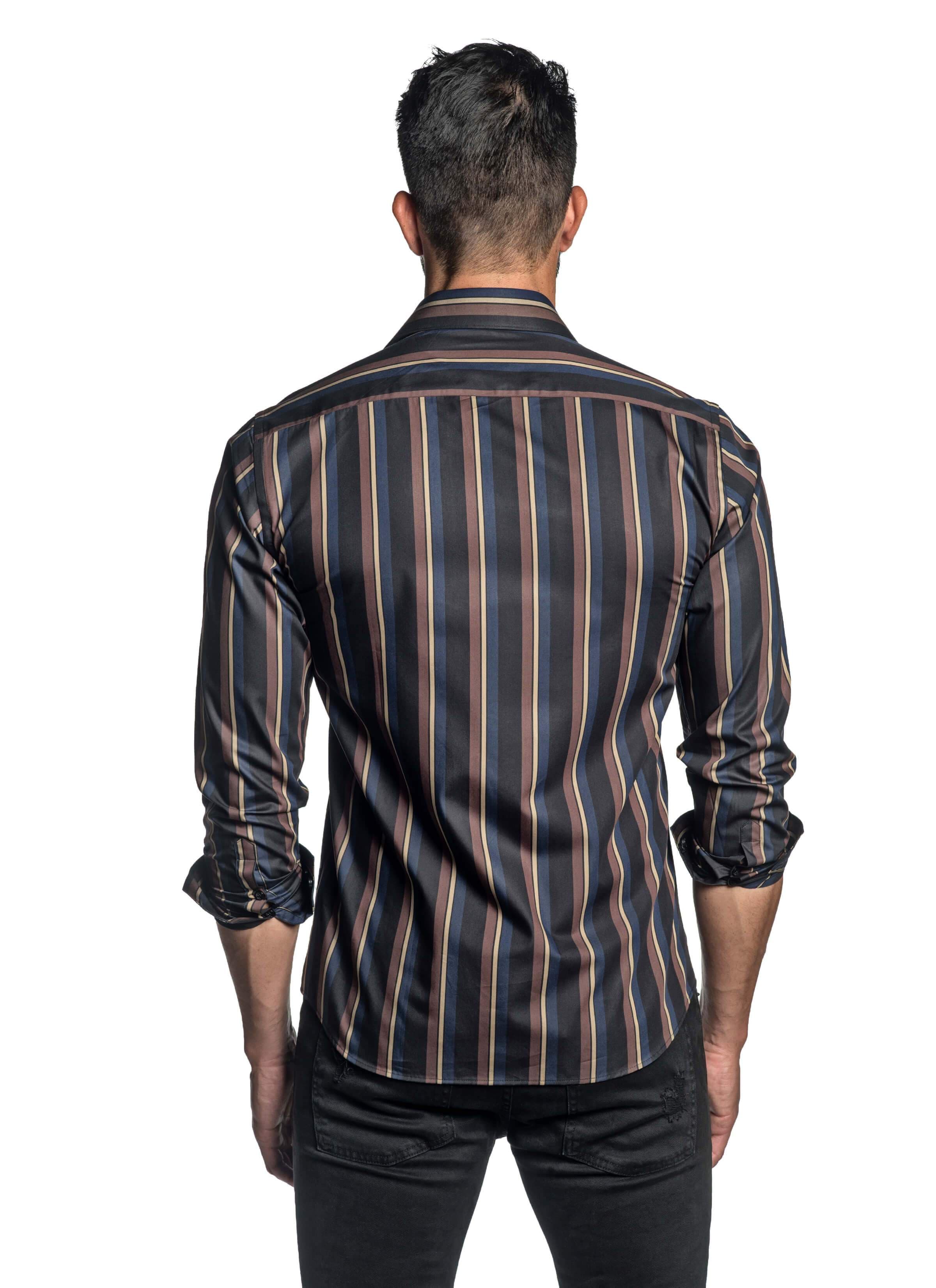 Black Blue and Brown Stripe Shirt for Men T-2646