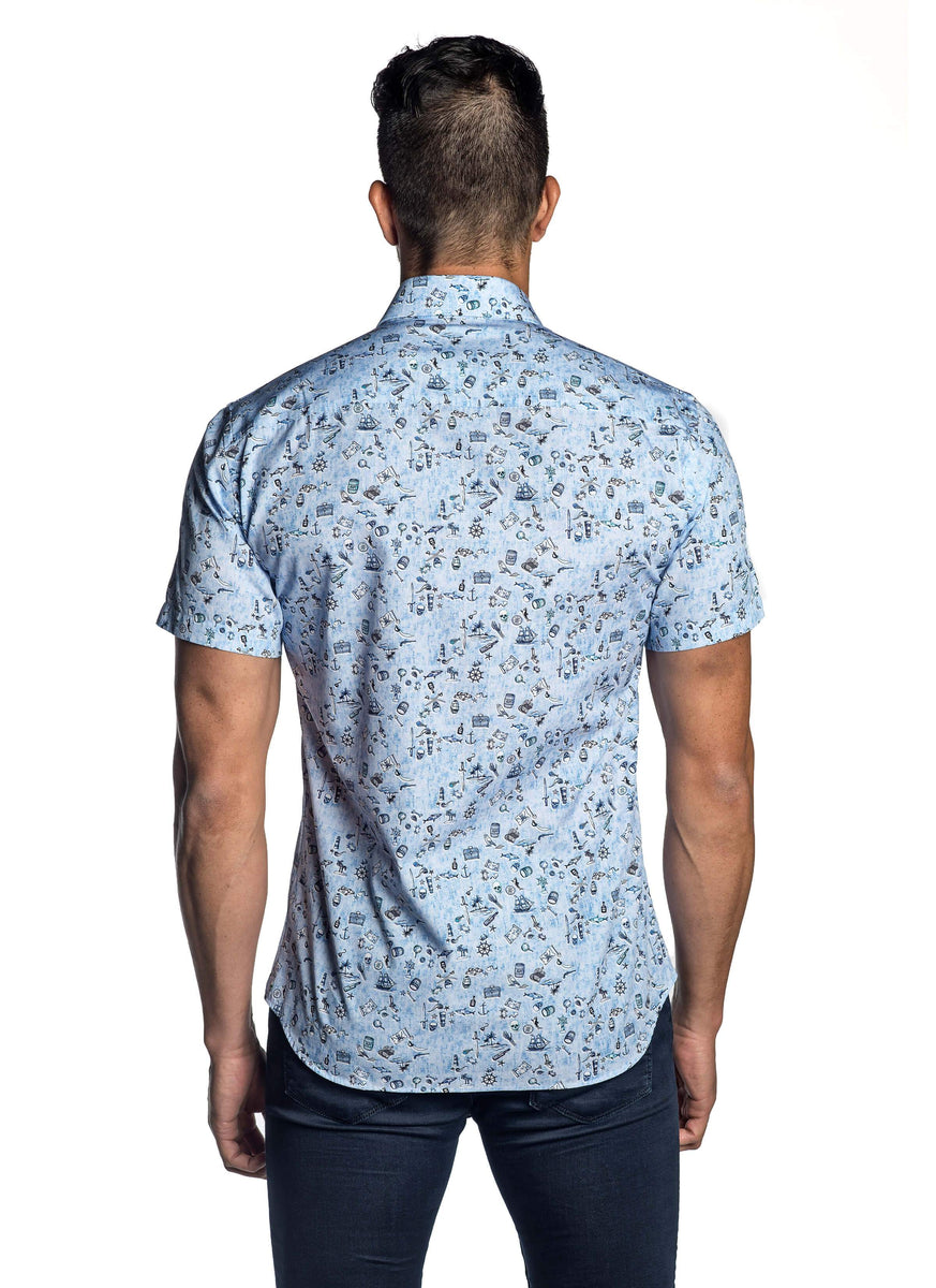 Download Sky Blue Pirate Print Shirt for Men T-7115-SS | Jared Lang