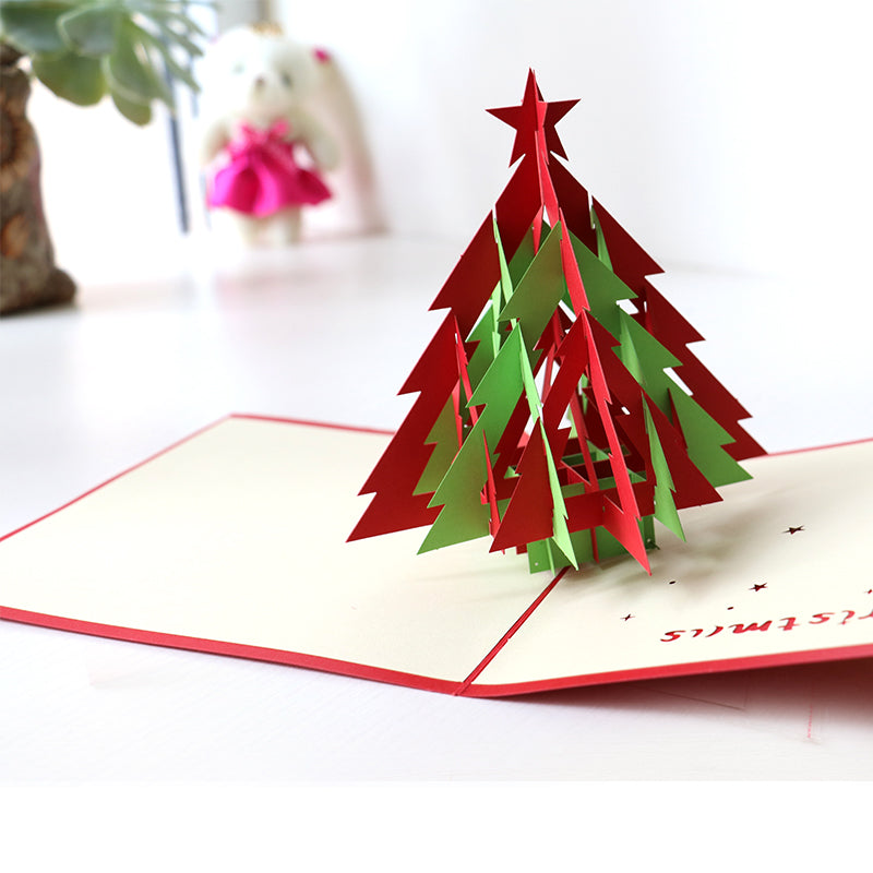  3D  Christmas  Pop Up Card  and Envelope Christmas  tree  RED 