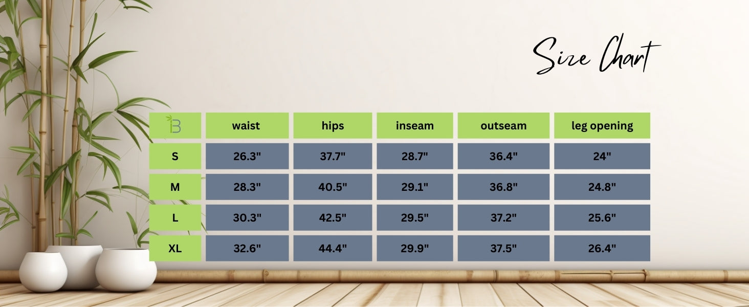 bamboo yoga pants size chart