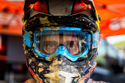 Andrea Dovizioso in motocross goggles