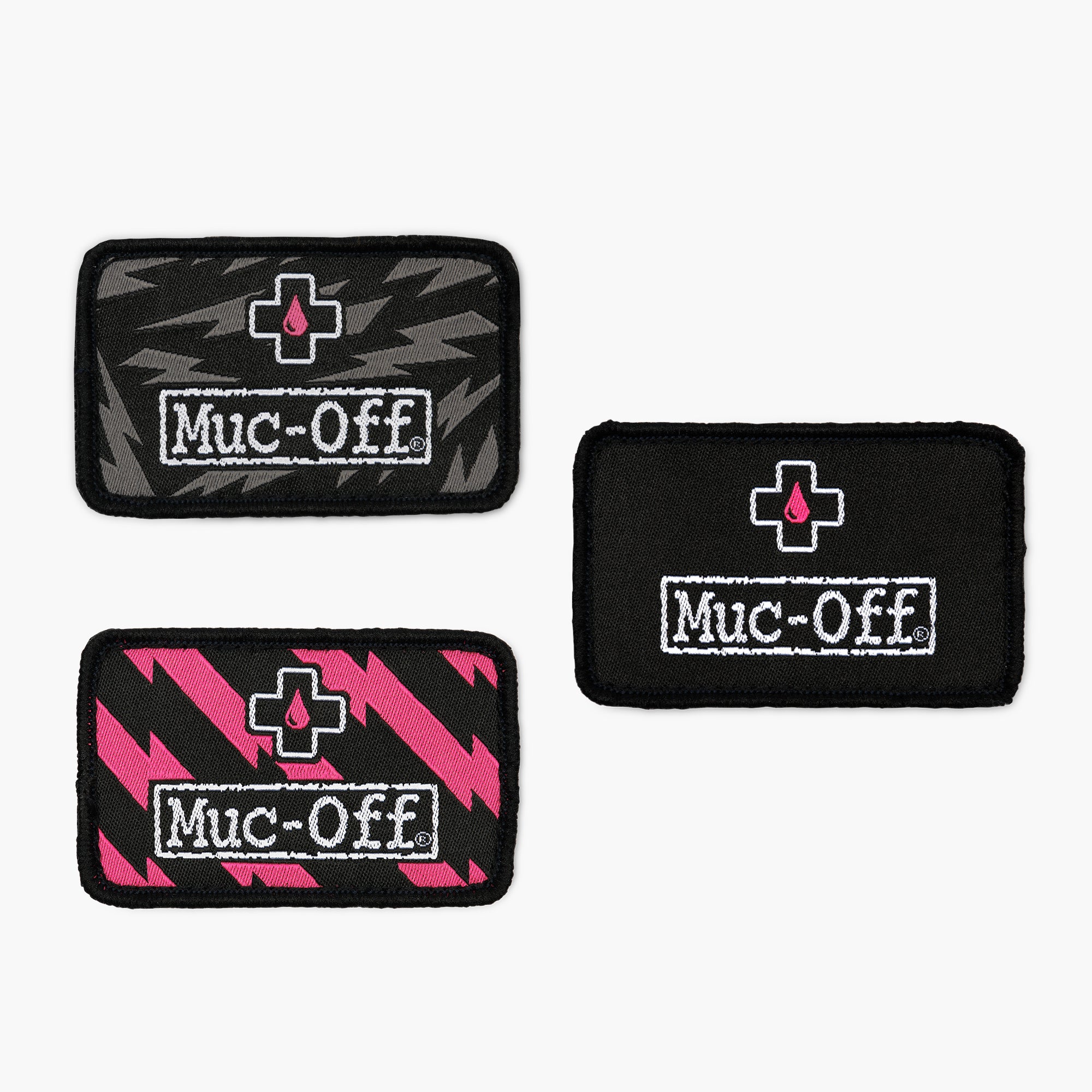Muc-Off MTB Patch Set - Logo, Pink Bolt & Grey Bolt