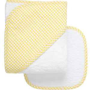 Yellow Checkered Hooded Towel & Washcloth Set - Bundle of Fun 