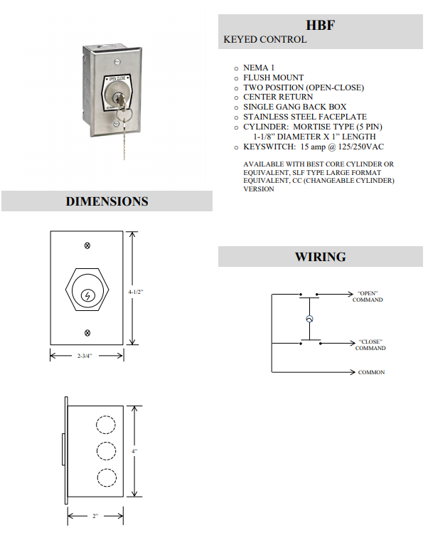 Hbf Flush Keyswitch In Single Gang Box Protec Controls