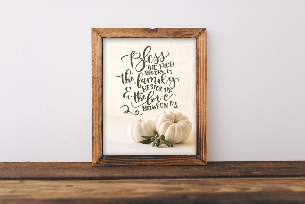 Bless The Food Before Us - Thanksgiving Wall Decor with White Pumpkins — Daffodil Creek