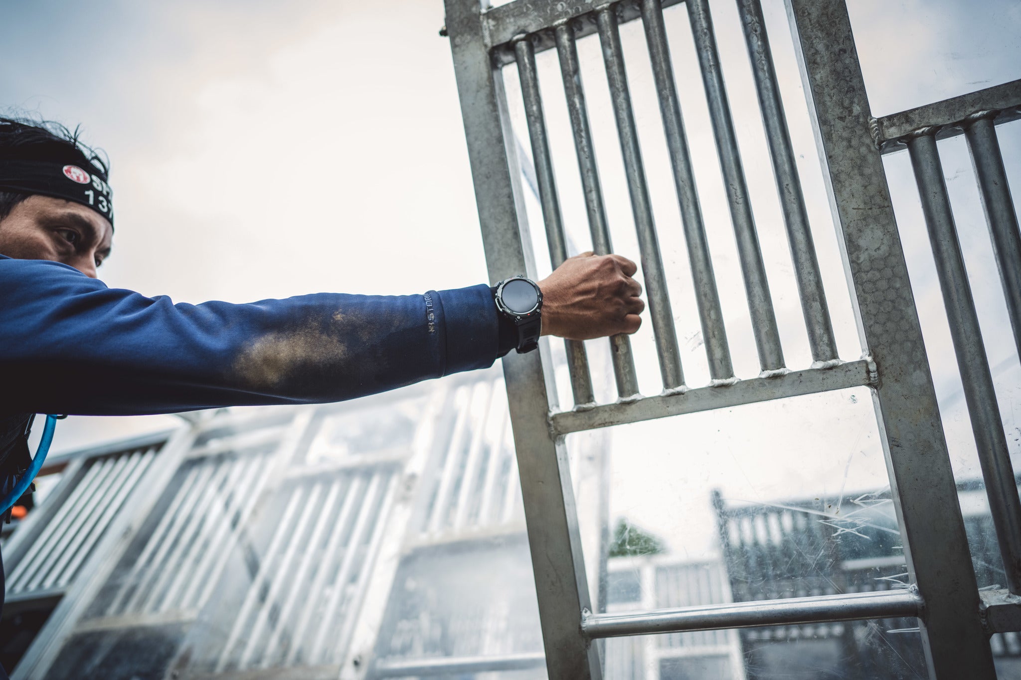 a spartan racer wearing the amazfit training watch