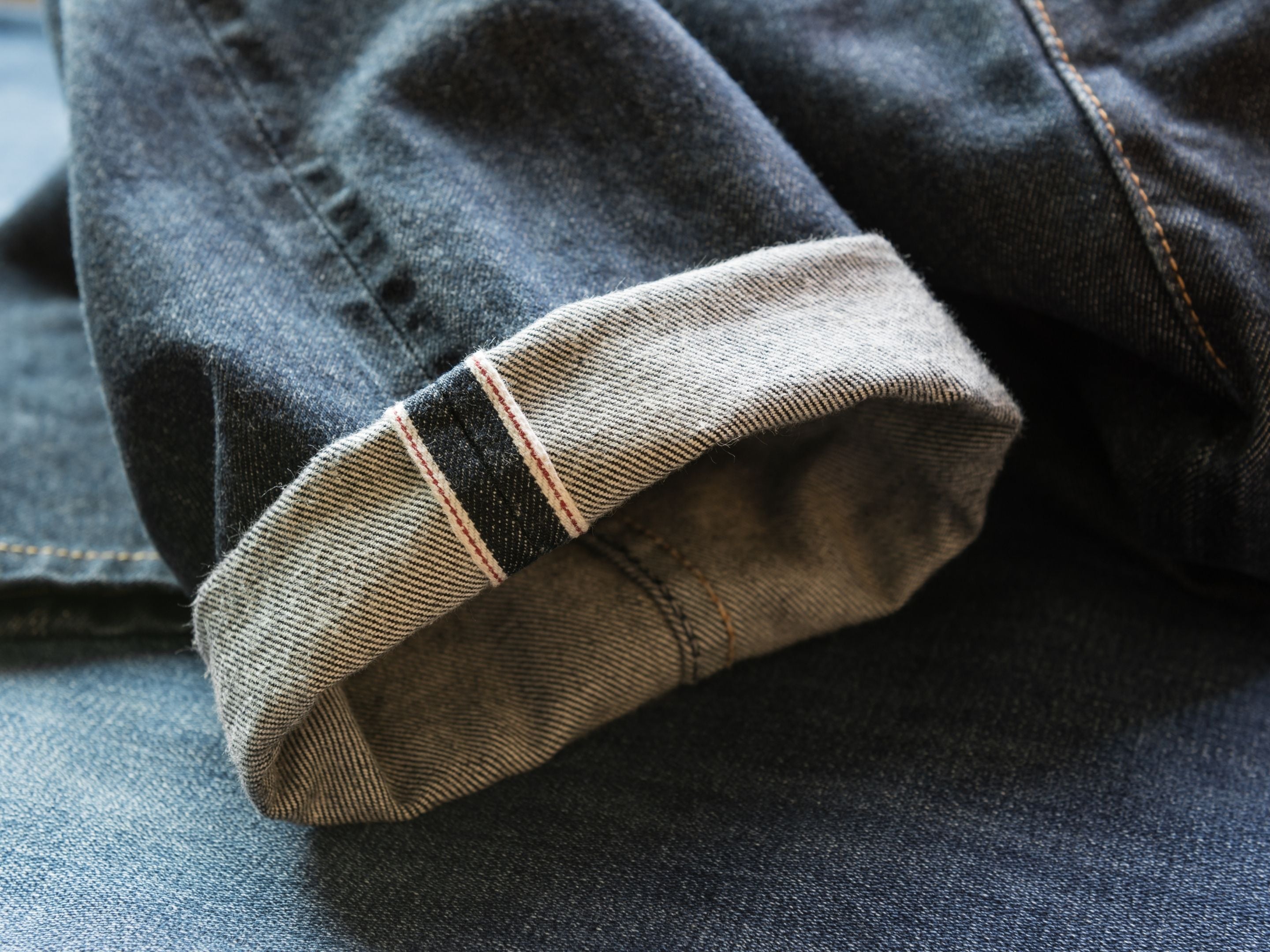 Selvage Denim Jeans with Rolled Cuff Details