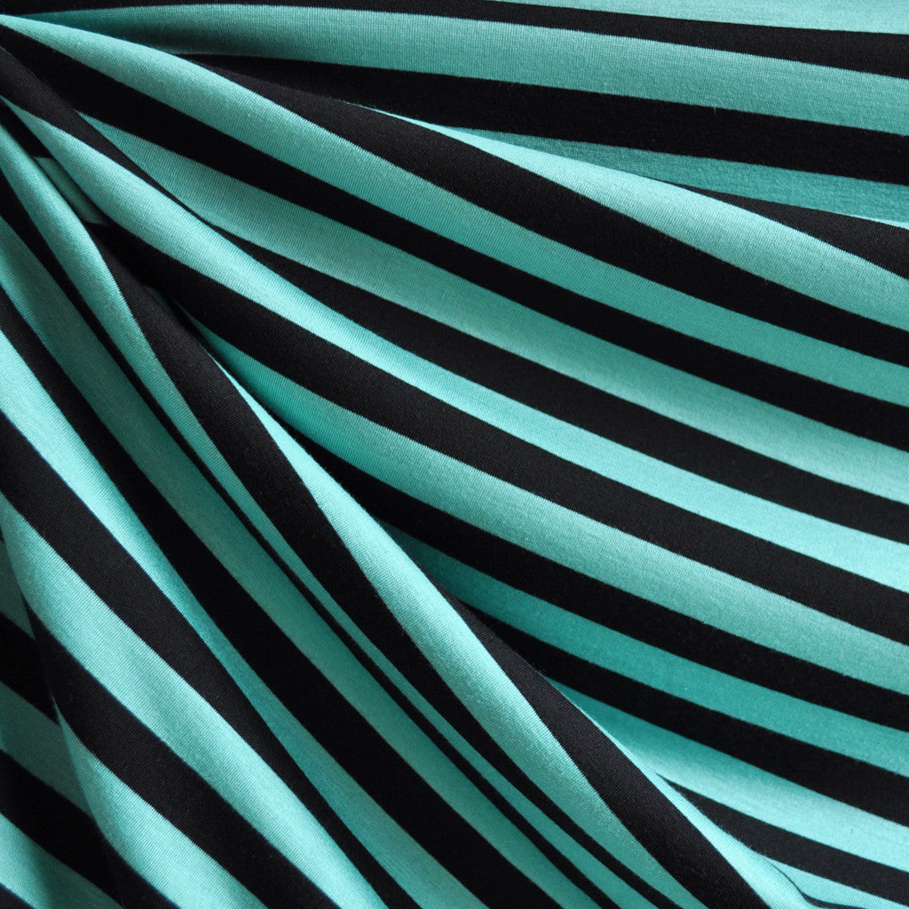 Jersey Knit Awning Stripe Jade Black Style Maker Fabrics