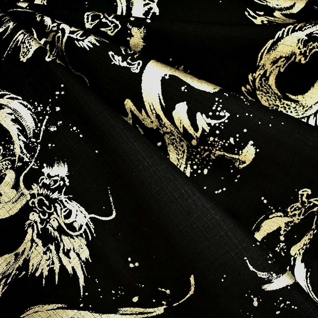 Japanese Dobby Texture Cotton Metallic Dragon Black Gold Style Maker Fabrics