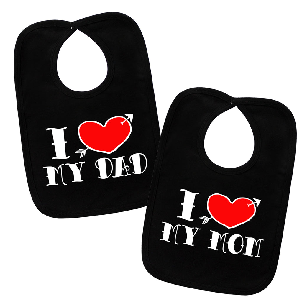 I Love My Mom Dad Tattoo Black 2 Bib Gift Set My Baby Rocks