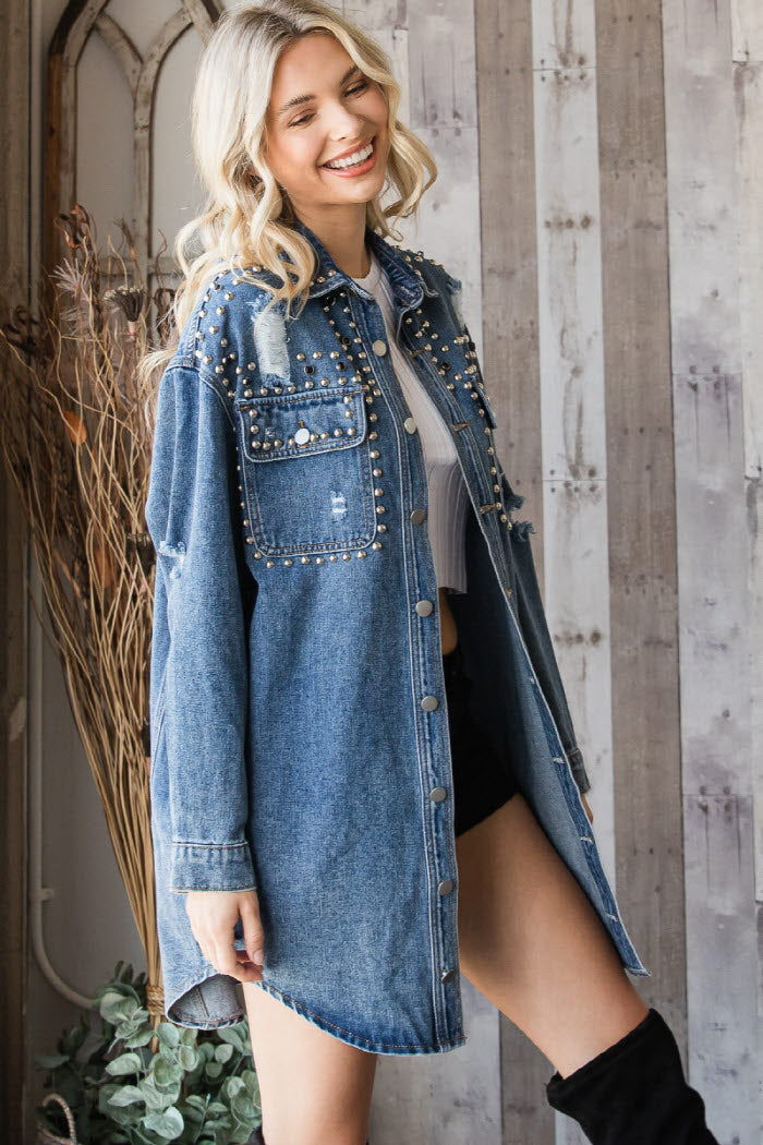Just Right Long Studed Denim Jacket