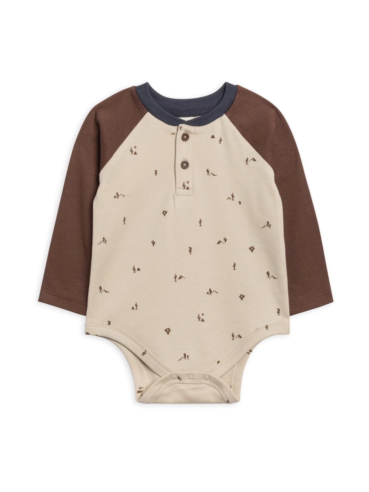 Organic Lucas Raglan Henley Bodysuit - Cactus Oat / Chesnut