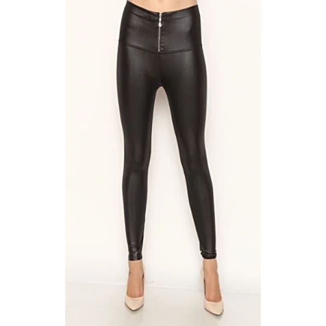 Black Faux Side Sliced Legging Pants