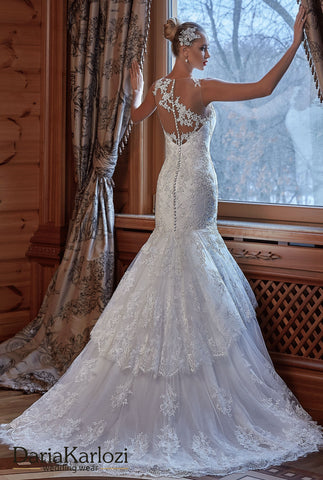Ivory lace wedding dress trumpet mermaid short sleeve – Bela Bridal