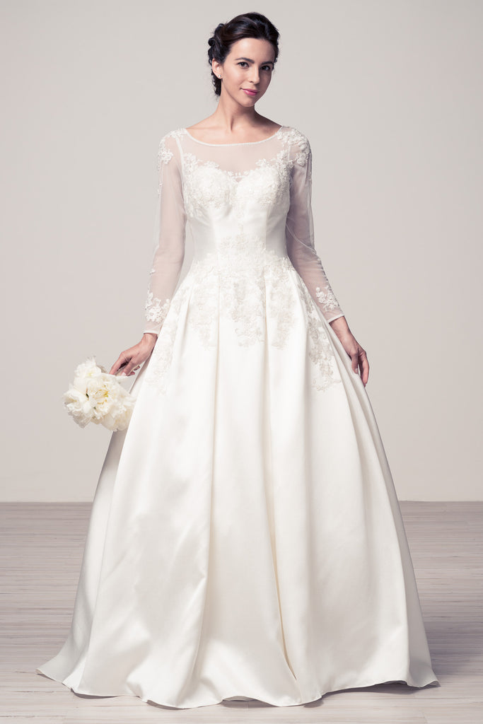 Wedding dress lace BATEAU NECK, LONG SLEEVE, A-LINE – Bela Bridal