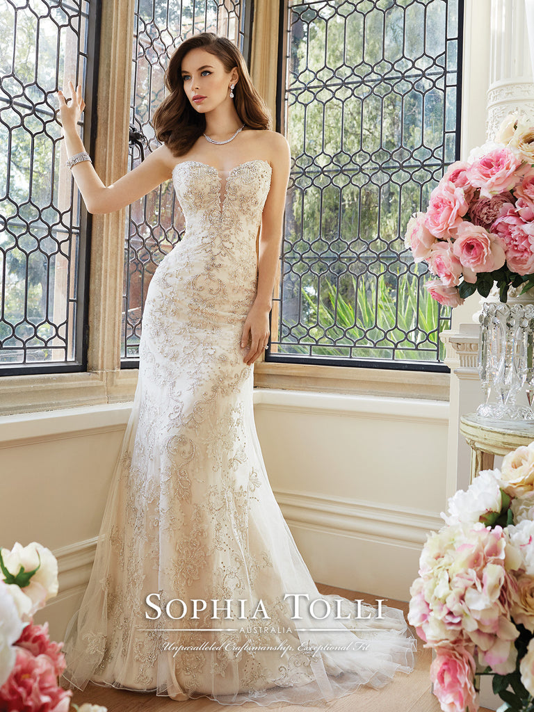 Sophia Tolli Wedding Dress satin lace mermaid trumpet gown – Bela Bridal