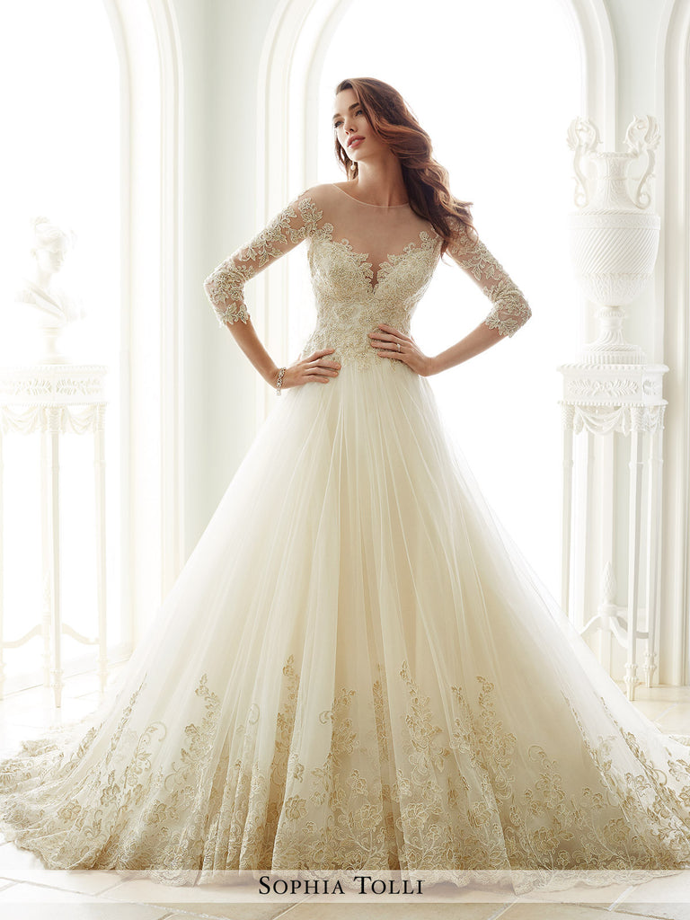 three quarter length sleeve wedding dress