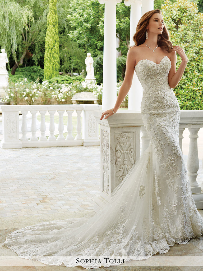 Sophia Tolli Strapless Lace Over Tulle 