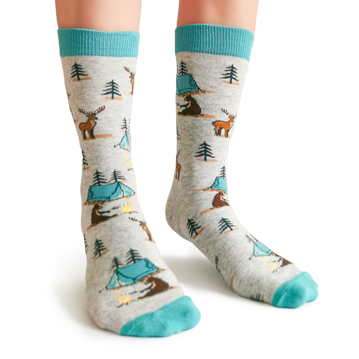 men black socks with camping forest scenery