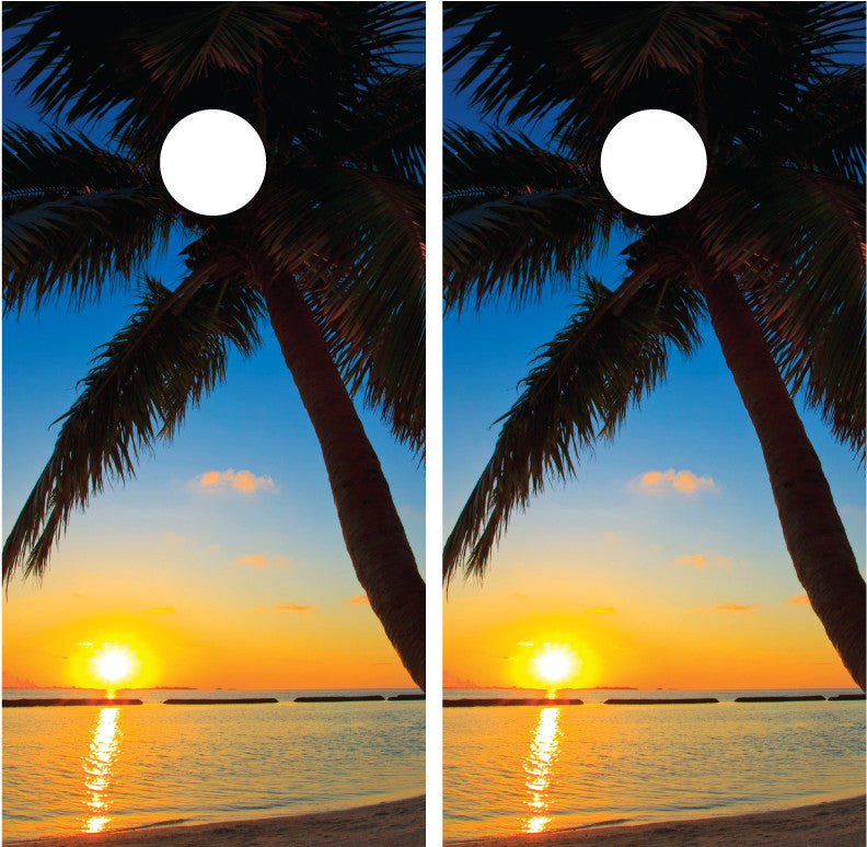 Beach Scene Palm Trees Sunset Cornhole Wraps Miller Graphics