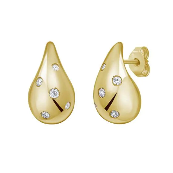 14K Yellow Gold Teardrop Earrings with Diamonds