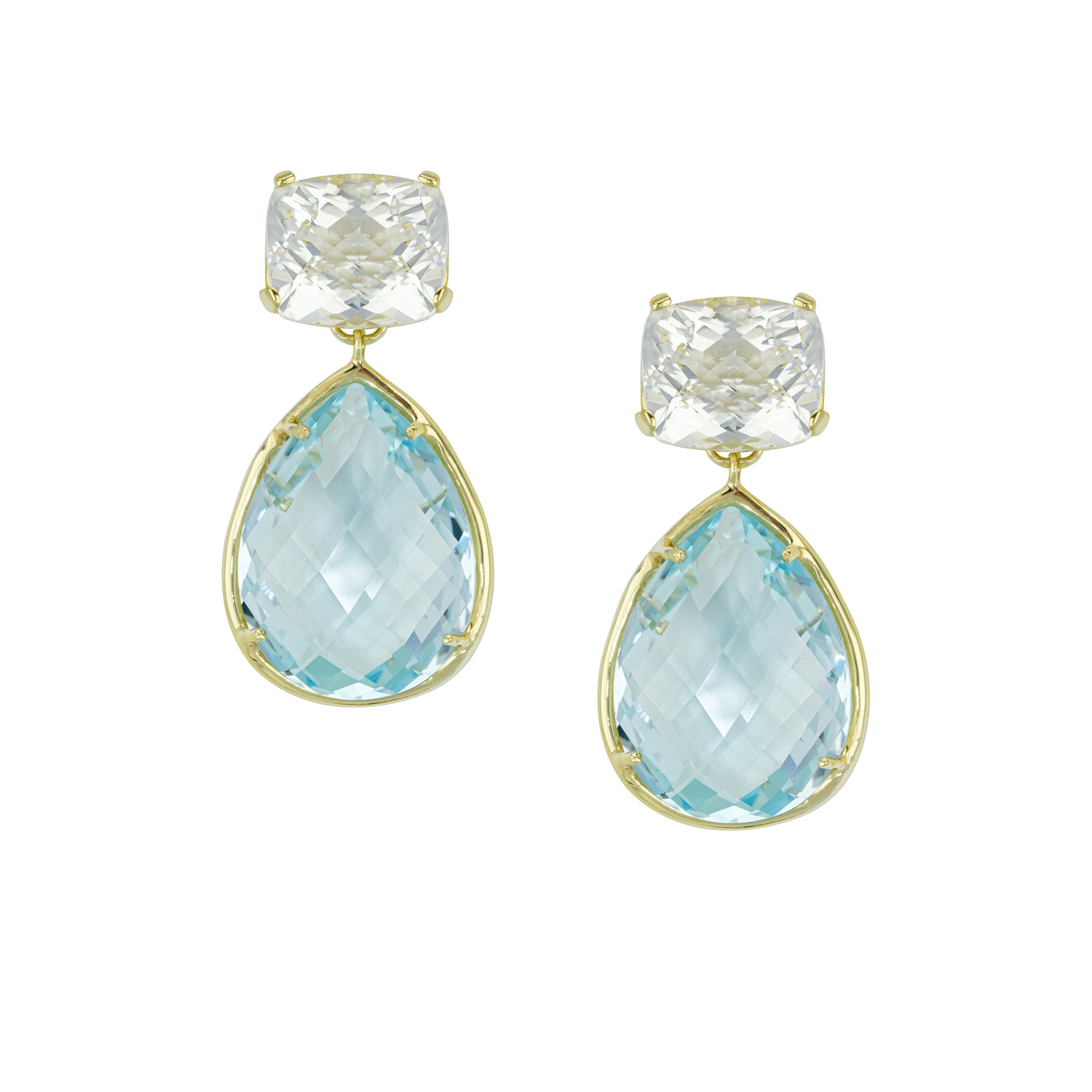 14k Yellow Gold White Topaz and Blue Topaz Drop Earring