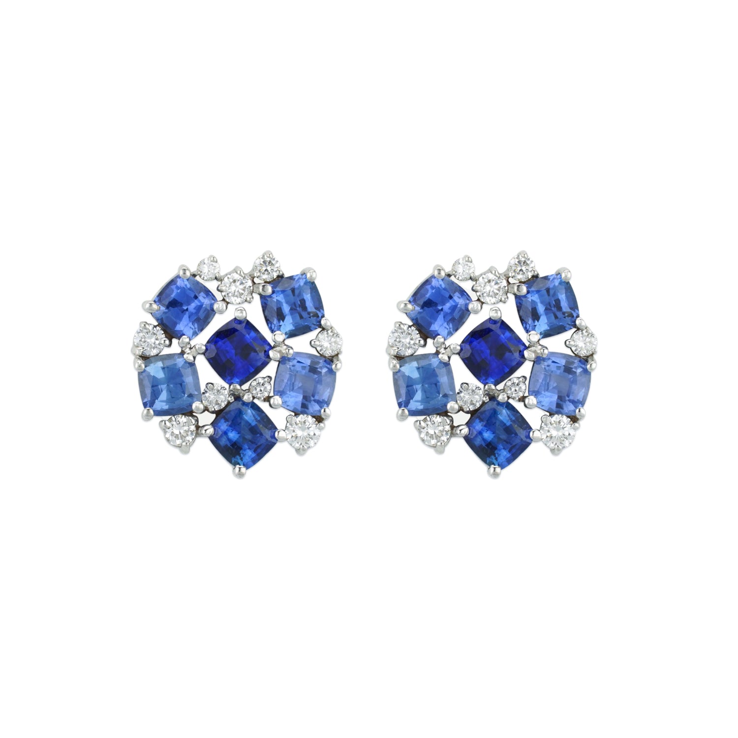 Penny Preville 18k Diamond and Cushion Sapphire Cluster Earrings